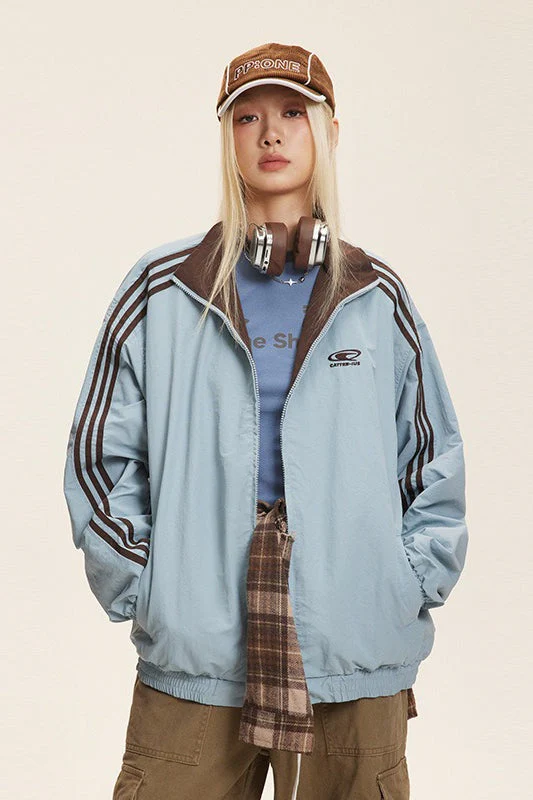 Reversible Stand Collar Colorblock Jacket - Image 7