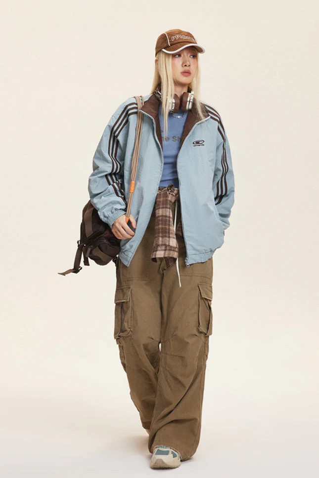 Reversible Stand Collar Colorblock Jacket - Image 9