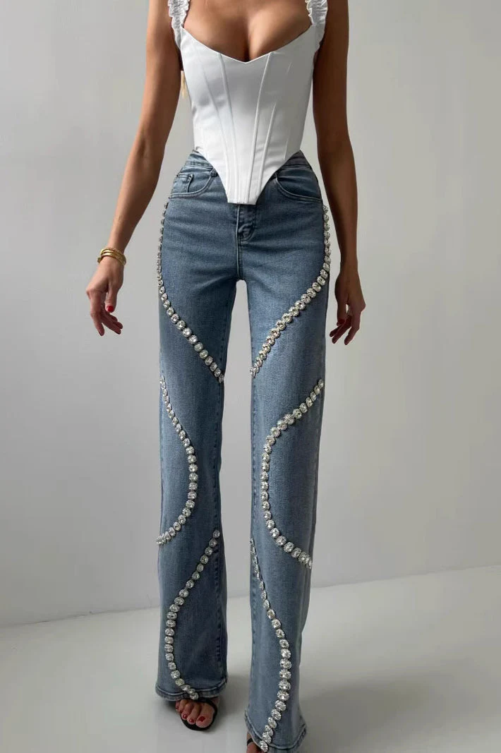 Rhinestone Patch Straight Leg Jeans - Image 2
