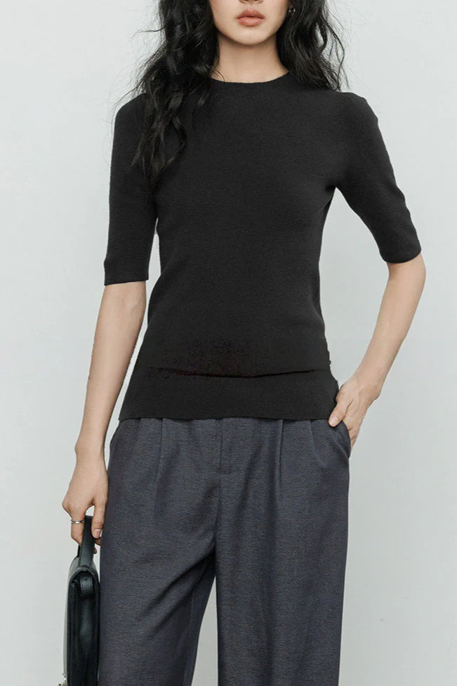 Ribbed Merino Cap Sleeve Knit Top - Image 3