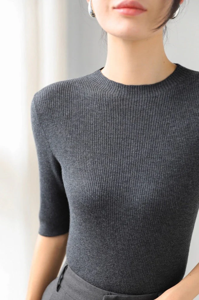 Ribbed Merino Cap Sleeve Knit Top - Image 5