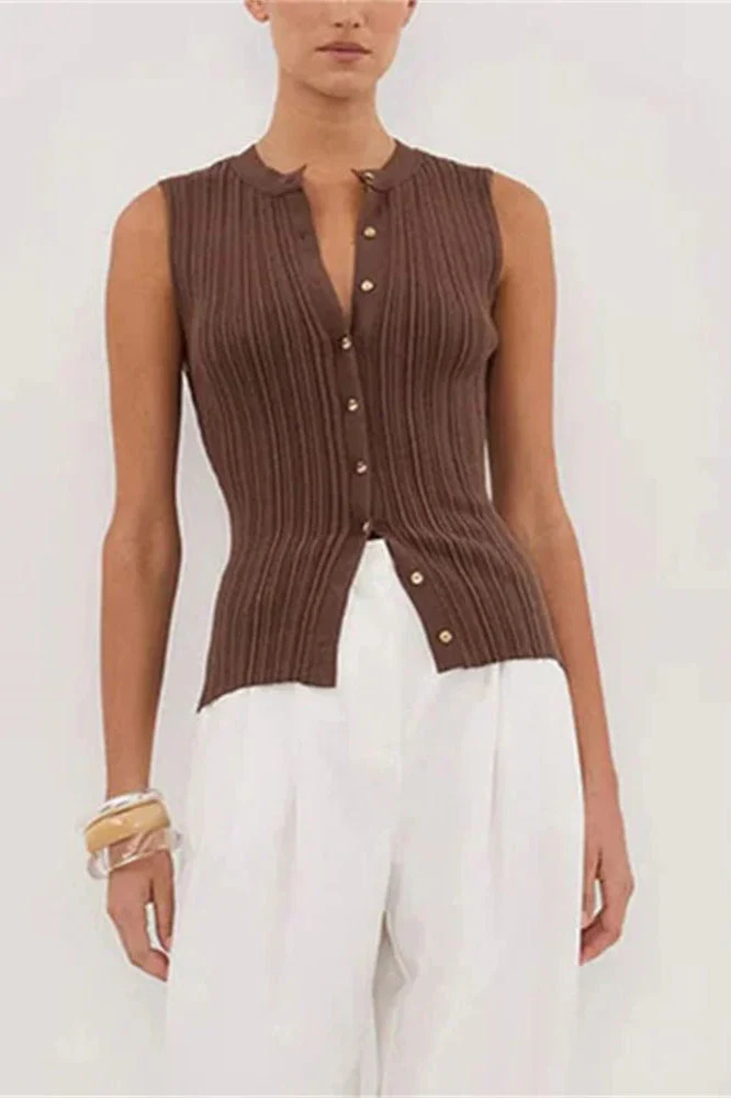 Ribbed Sleeveless Knit Cardigan - Image 2