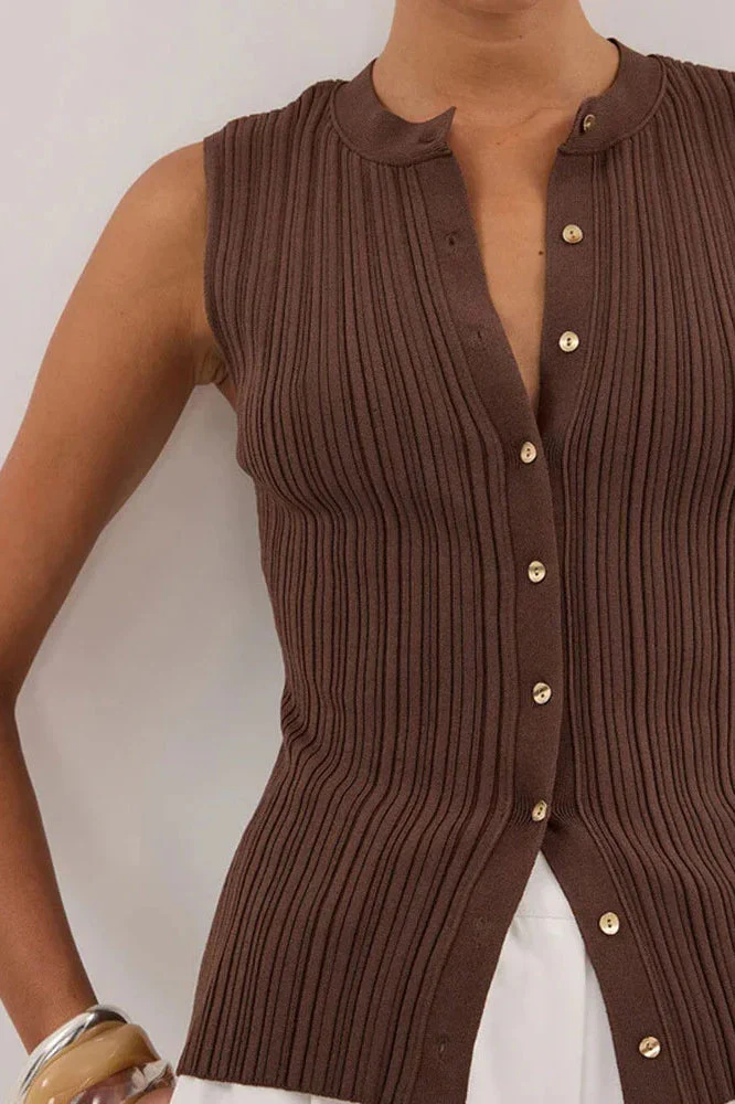 Ribbed Sleeveless Knit Cardigan - Image 3