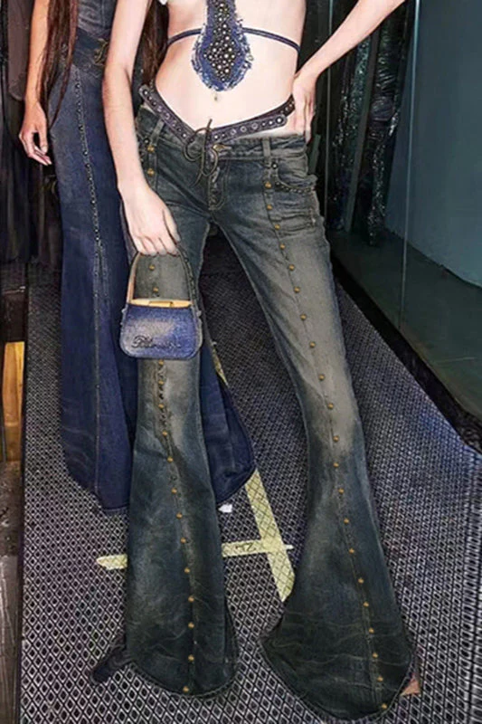Rivet Stitch Low Rise Flared Jeans - Image 11