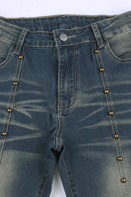 Rivet Stitch Low Rise Flared Jeans - Image 6