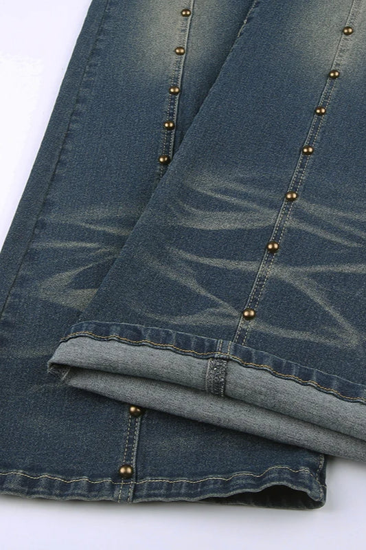 Rivet Stitch Low Rise Flared Jeans - Image 8