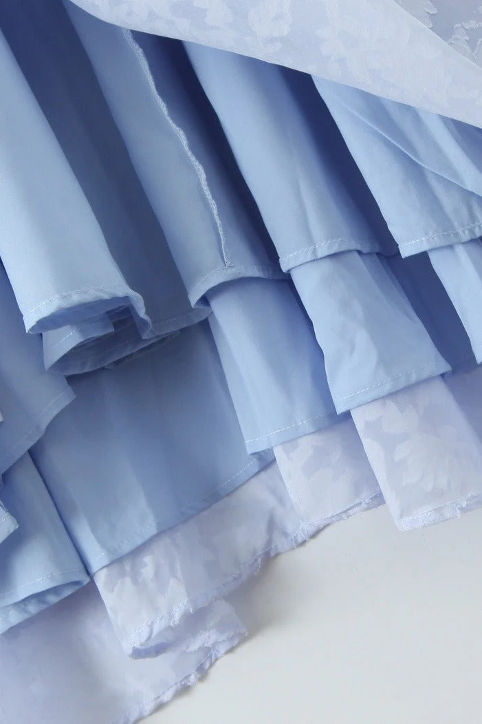 Romantic Blue Halter Jacquard Party Dress - Image 4