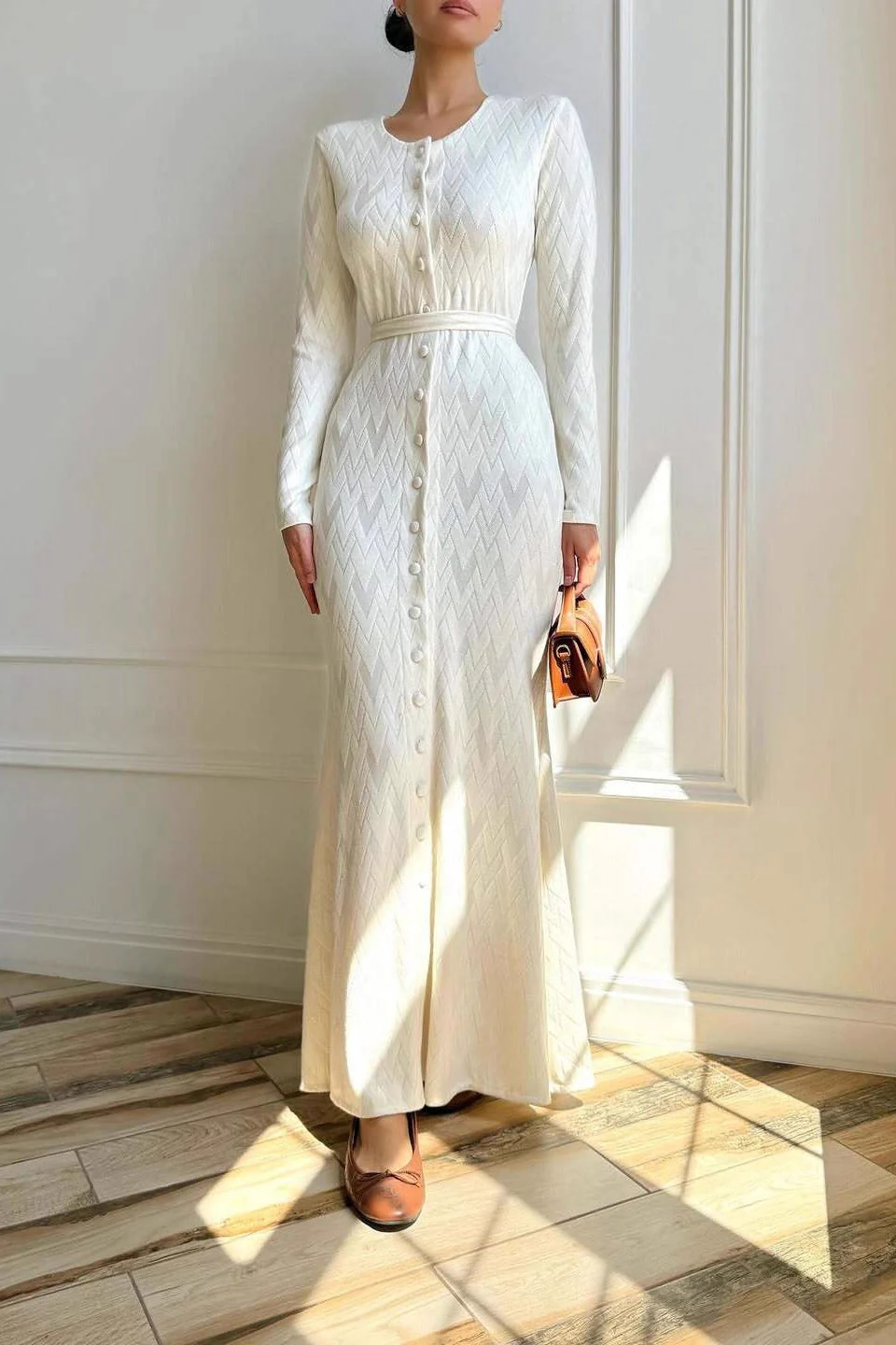 Round Neck Buttoned Sweater Dress - Image 2