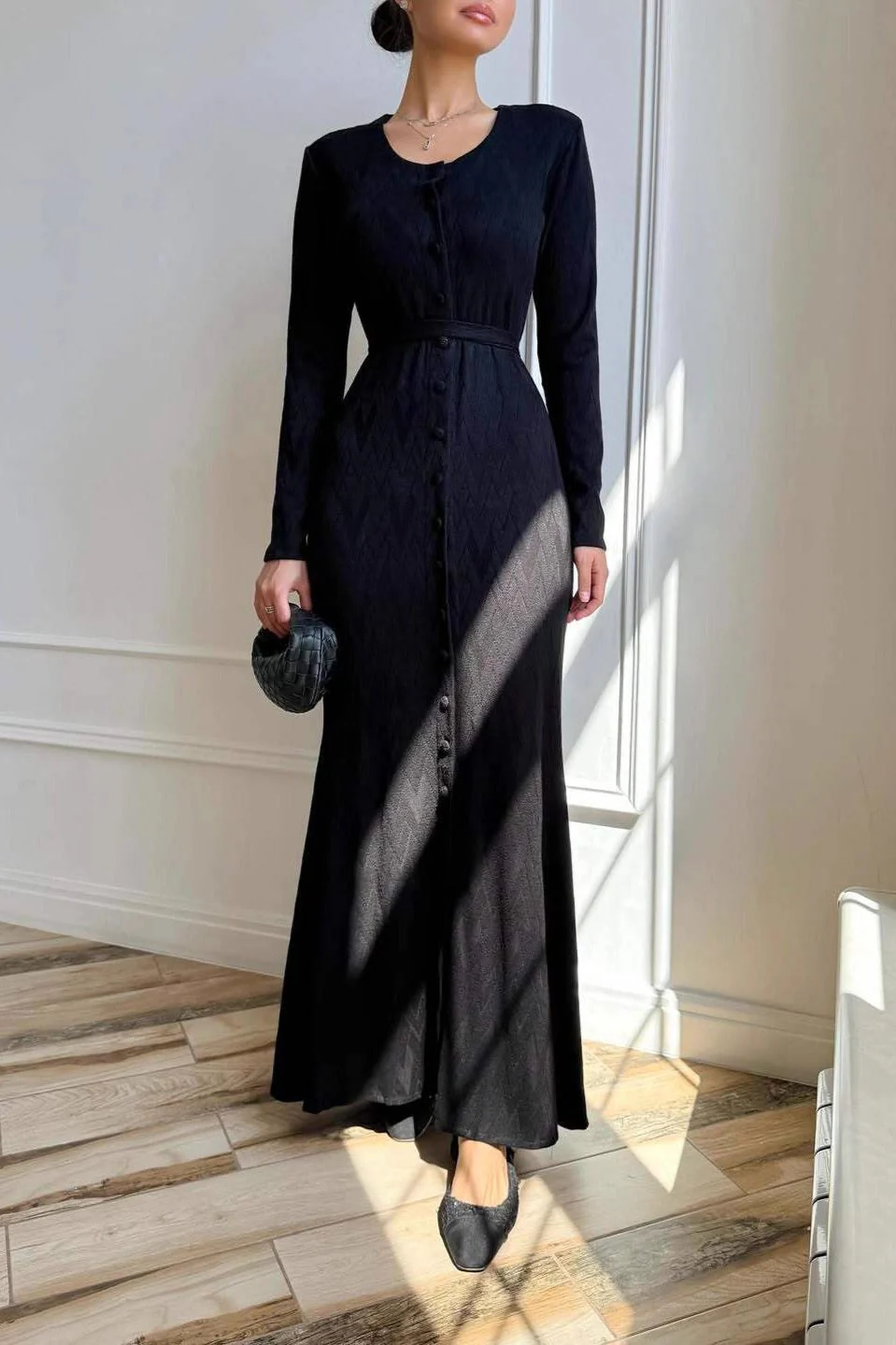 Round Neck Buttoned Sweater Dress - Image 4