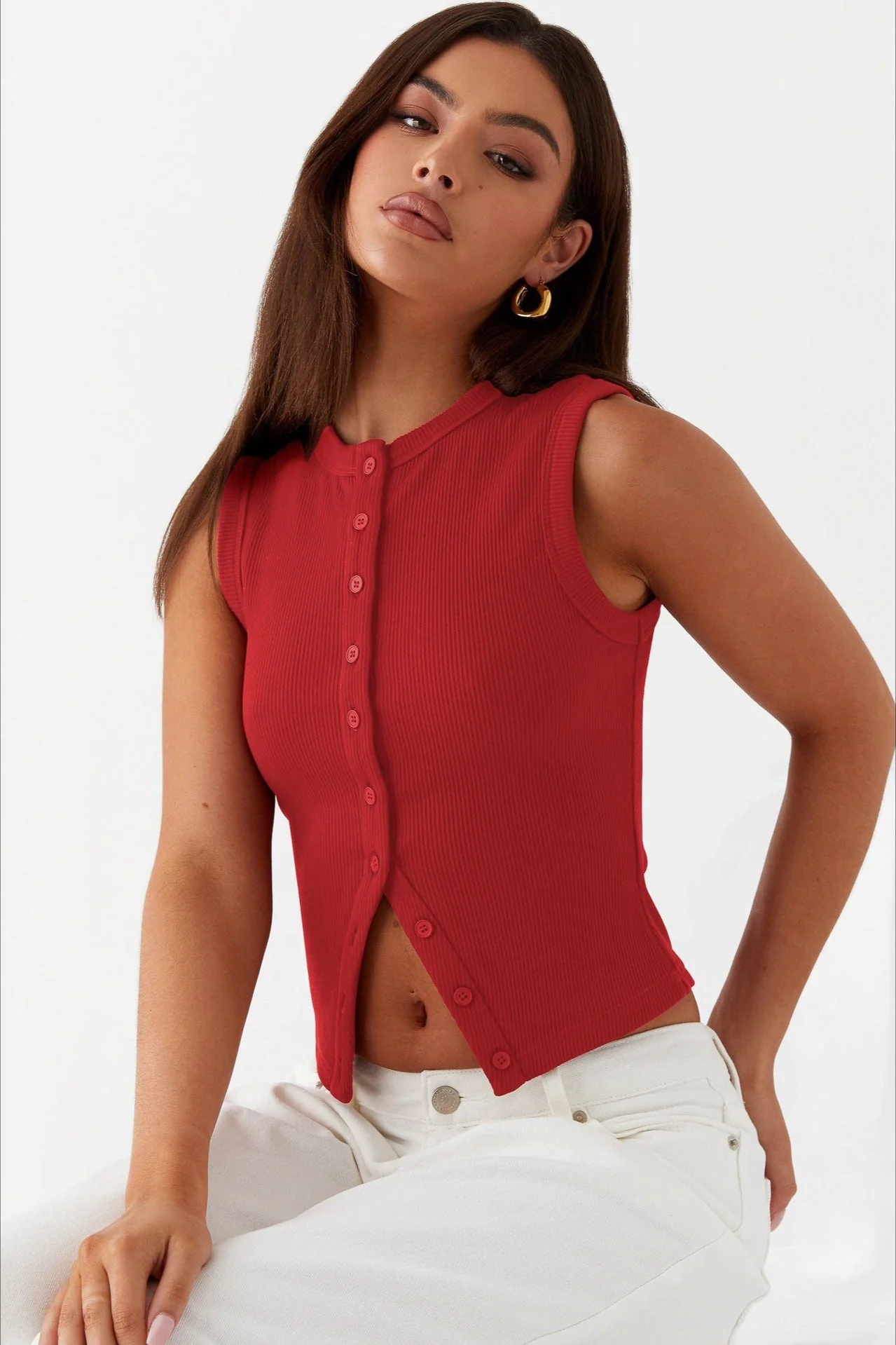 Round Neck Sleeveless Knit Top - Image 5