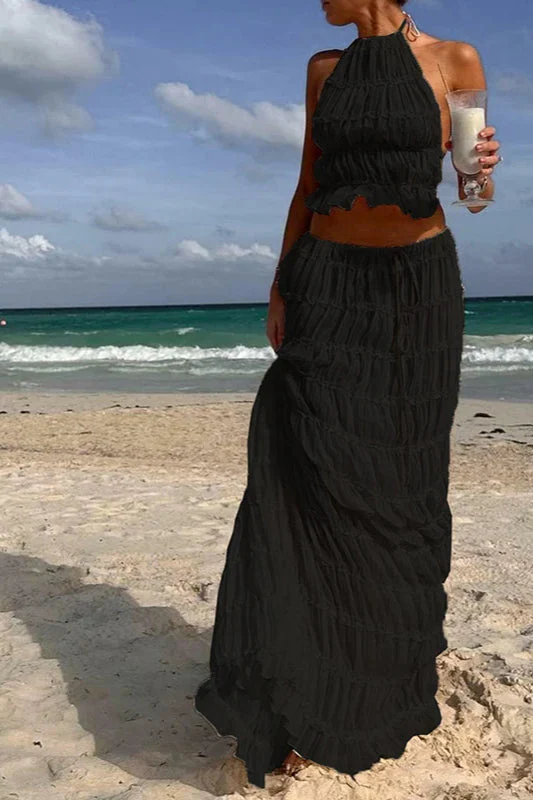 Ruched Halter Cami & Maxi Skirt Boho Dress - Image 10