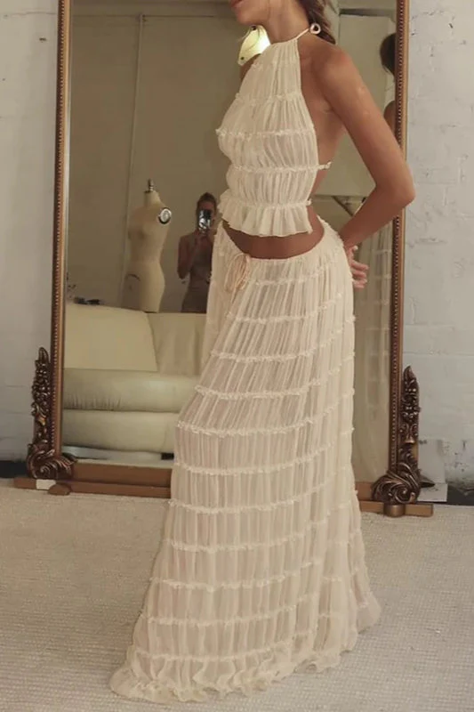 Ruched Halter Cami & Maxi Skirt Boho Dress - Image 15