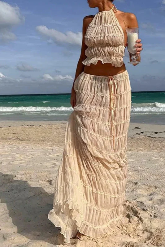 Ruched Halter Cami & Maxi Skirt Boho Dress - Image 16