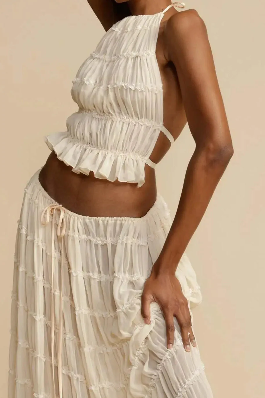 Ruched Halter Cami & Maxi Skirt Boho Dress - Image 5