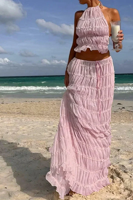 Ruched Halter Cami & Maxi Skirt Boho Dress - Image 9