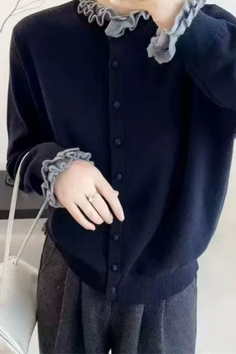 Ruffle Trim Contrast Cardigan - Image 3