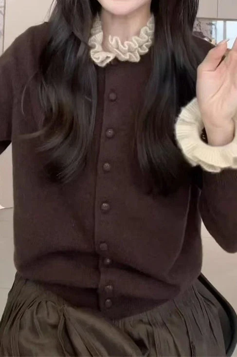 Ruffle Trim Contrast Cardigan - Image 4
