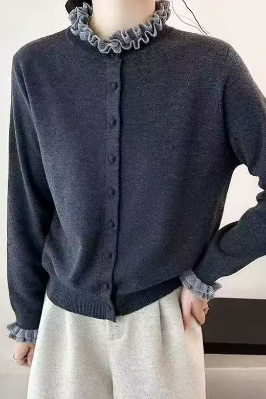 Ruffle Trim Contrast Cardigan - Image 5
