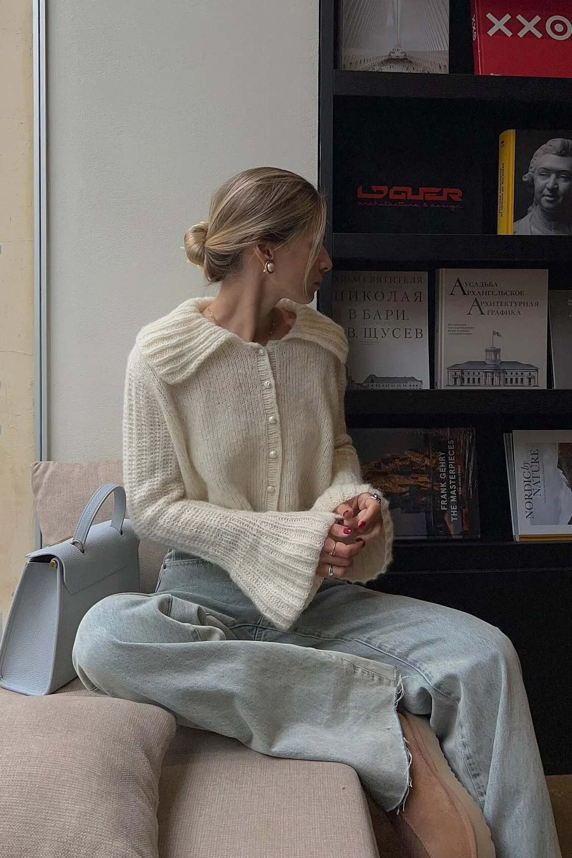 Ruffled Collar Flare Sleeve Knit Sweater - Image 2