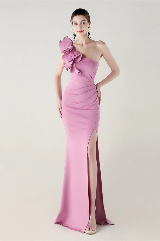 Ruffled Floral One Shoulder Satin Party Dress - Image 12
