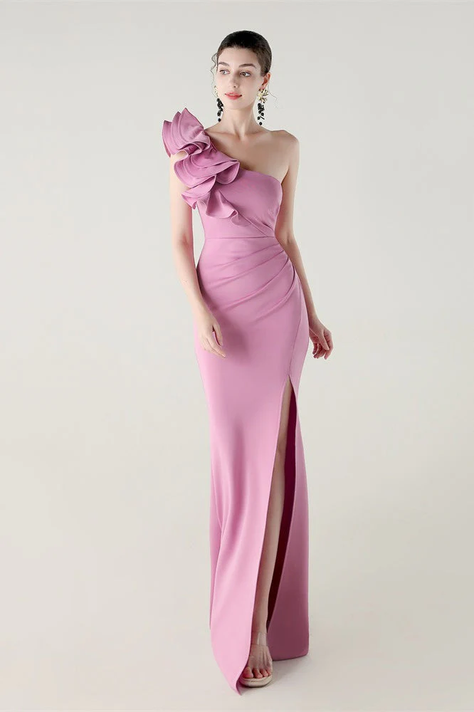 Ruffled Floral One Shoulder Satin Party Dress - Image 13