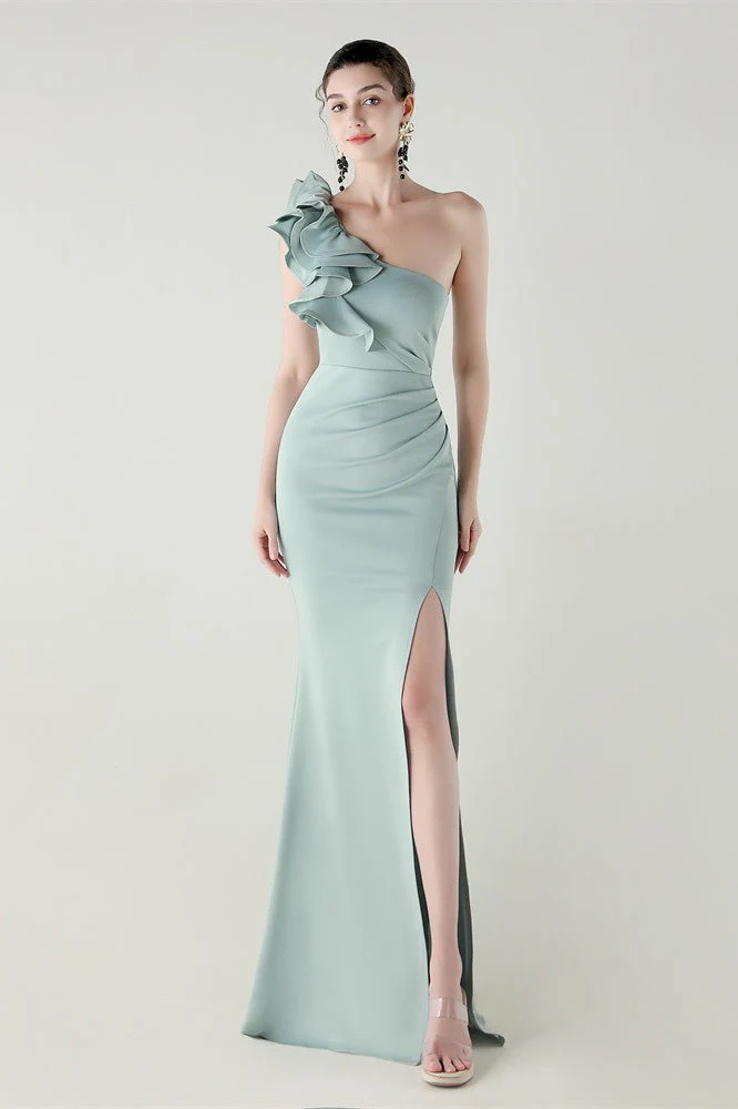 Ruffled Floral One Shoulder Satin Party Dress - Image 16