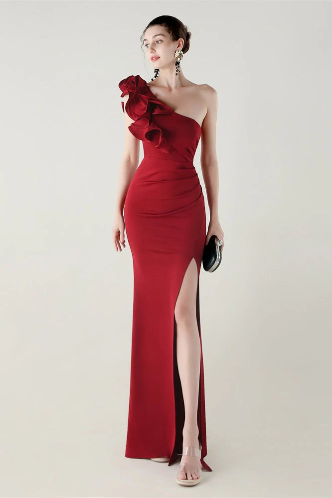 Ruffled Floral One Shoulder Satin Party Dress - Image 20