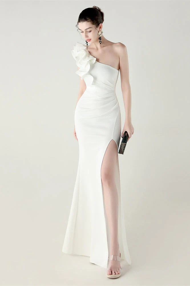 Ruffled Floral One Shoulder Satin Party Dress - Image 3