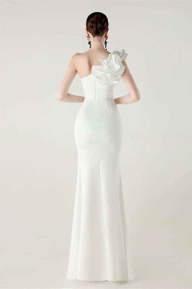 Ruffled Floral One Shoulder Satin Party Dress - Image 4
