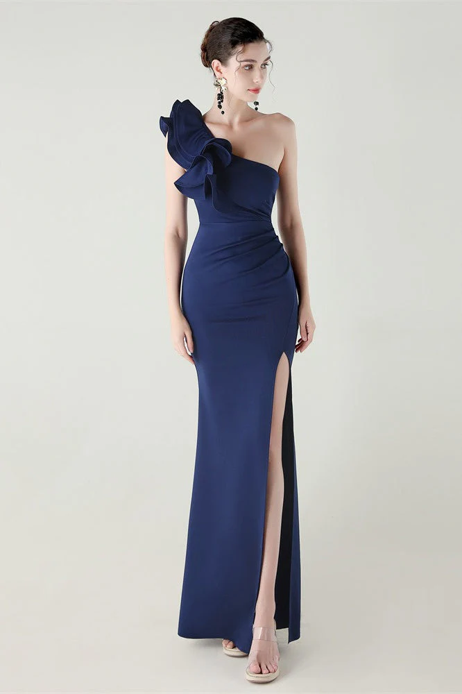 Ruffled Floral One Shoulder Satin Party Dress - Image 5
