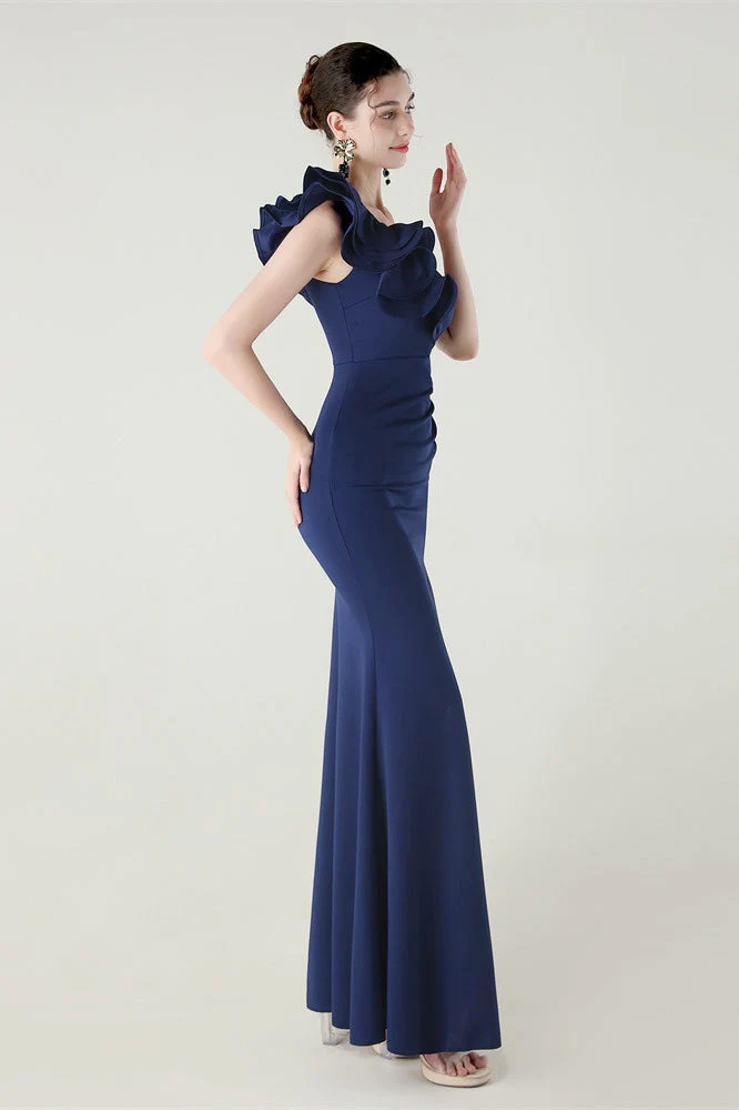 Ruffled Floral One Shoulder Satin Party Dress - Image 7