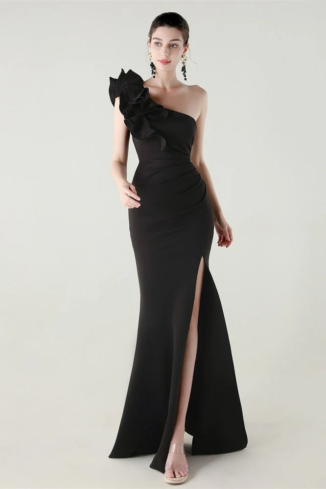 Ruffled Floral One Shoulder Satin Party Dress - Image 9