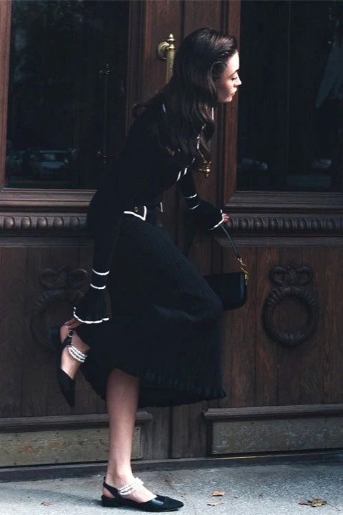 Ruffled Knit Collared Fitted Sweater Dress - Image 11
