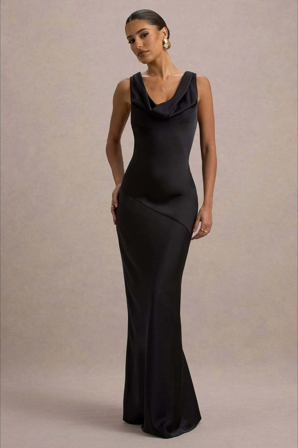 Satin Cowl Neck Fishtail Party Dress - Image 11