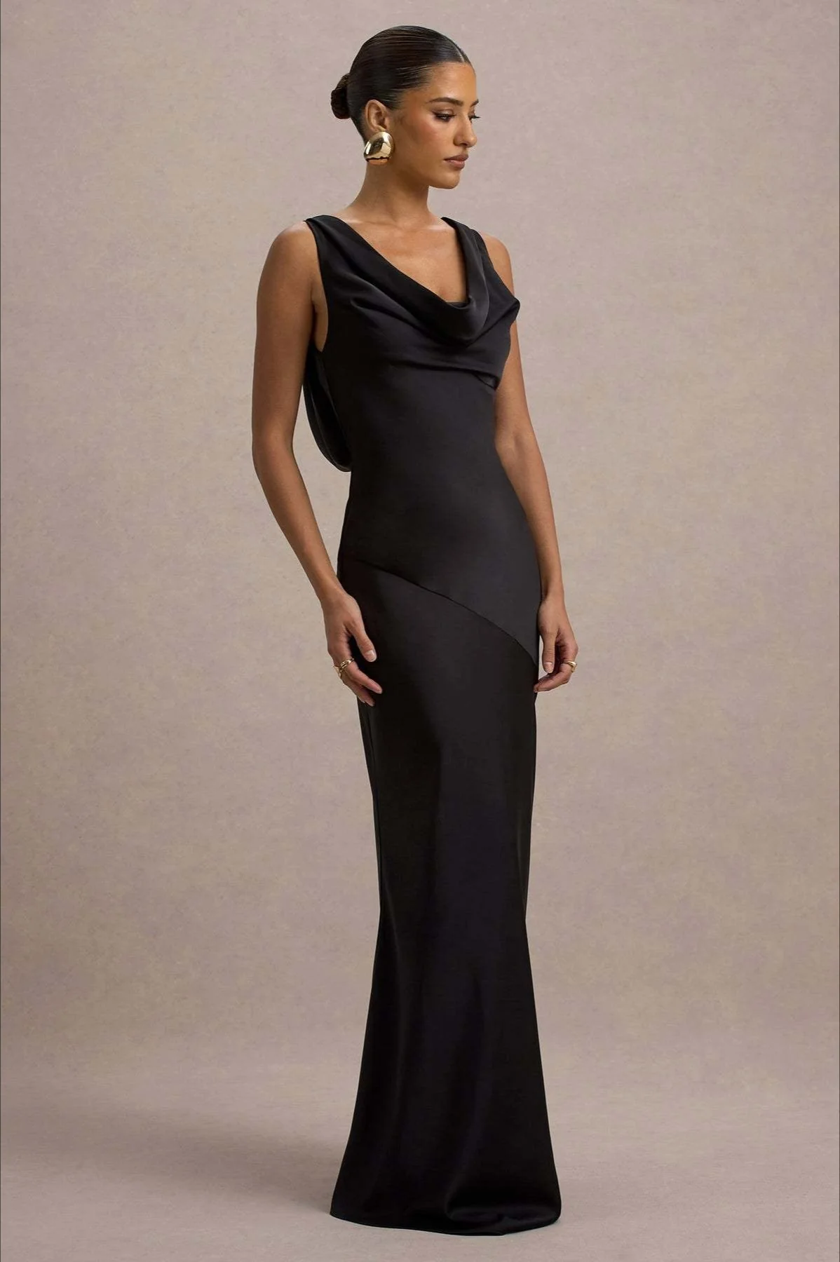 Satin Cowl Neck Fishtail Party Dress - Image 13