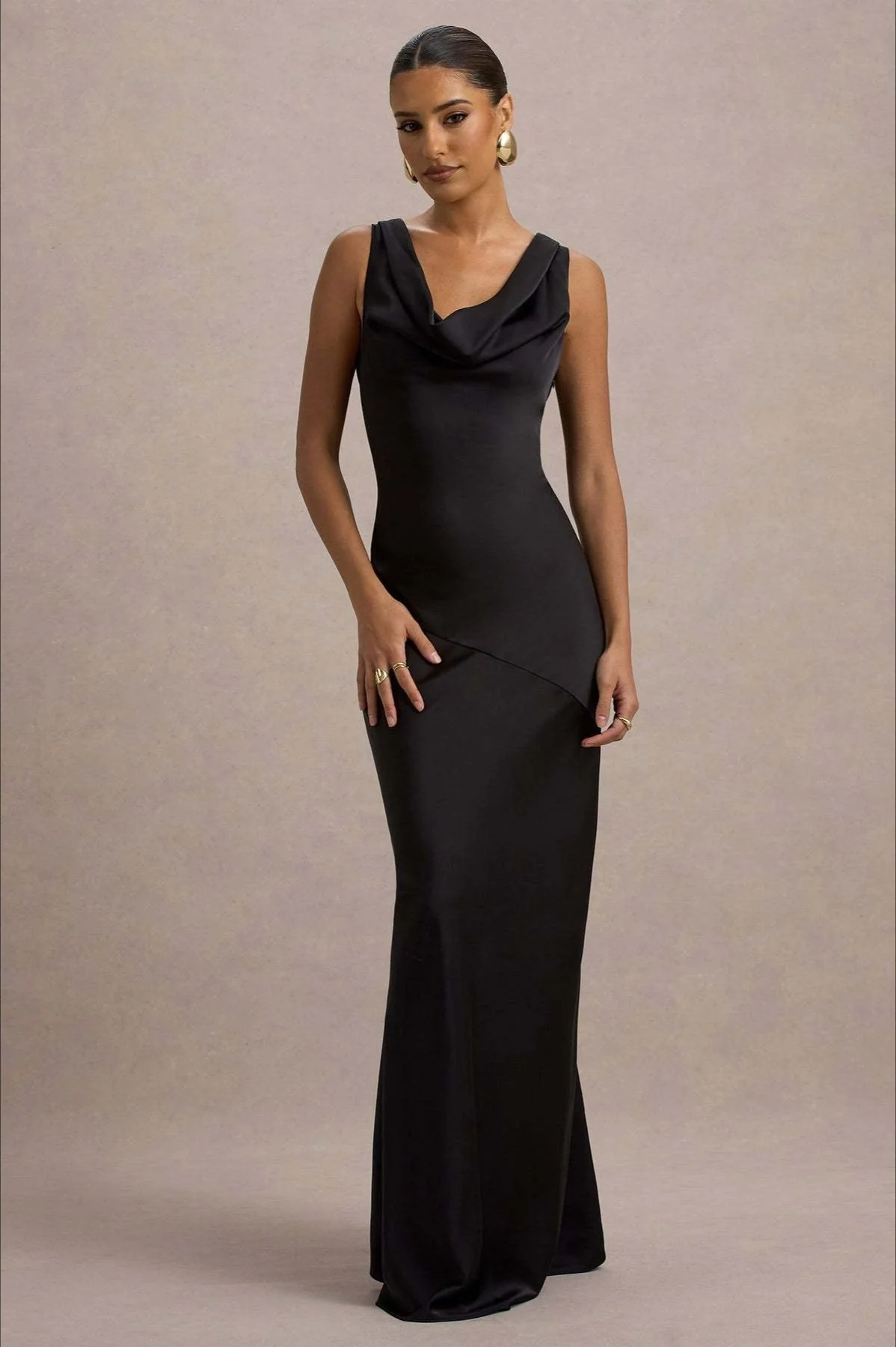 Satin Cowl Neck Fishtail Party Dress - Image 14