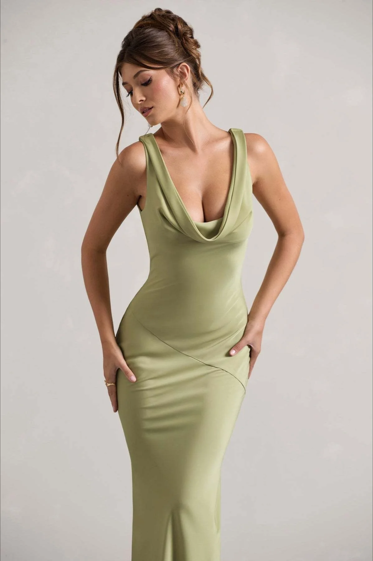 Satin Cowl Neck Fishtail Party Dress - Image 16
