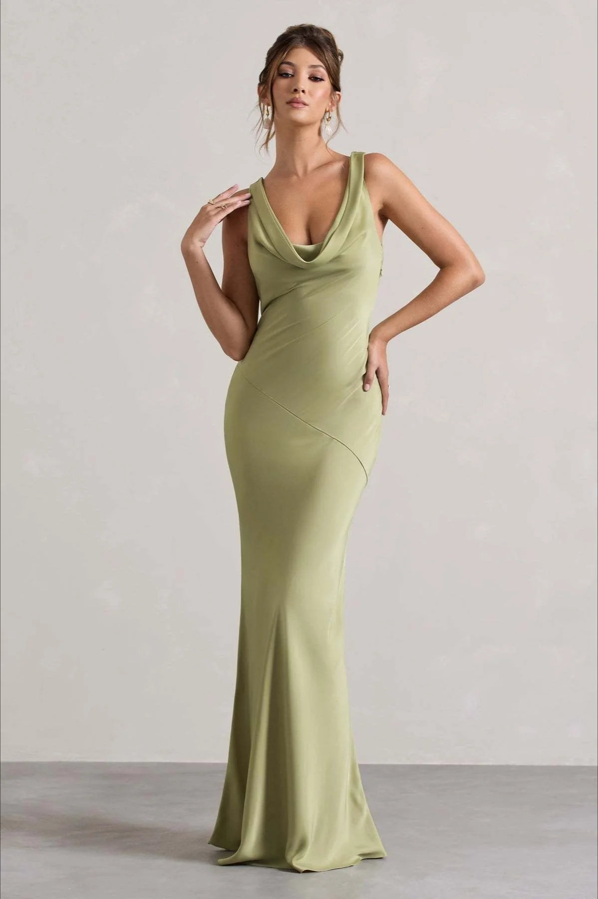 Satin Cowl Neck Fishtail Party Dress - Image 17
