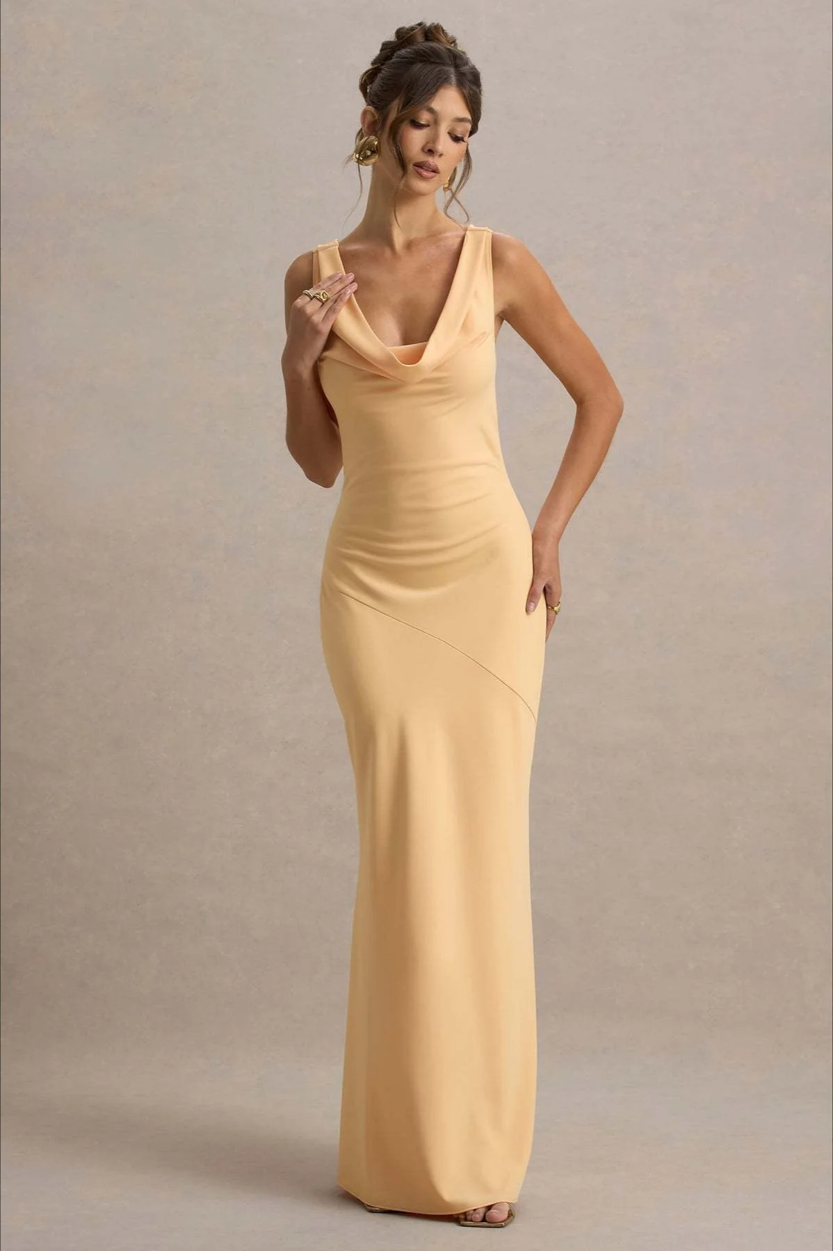 Satin Cowl Neck Fishtail Party Dress - Image 19