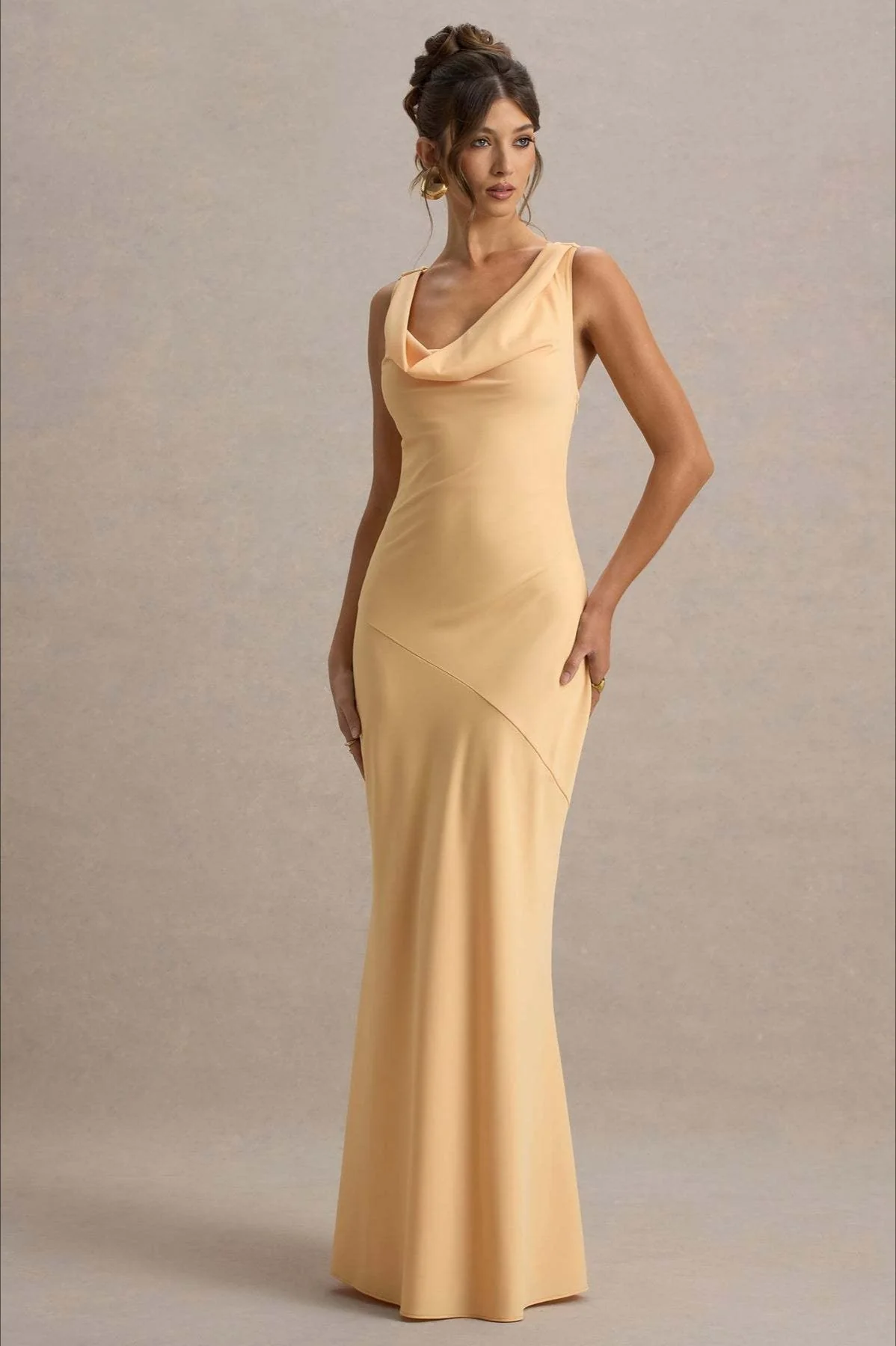 Satin Cowl Neck Fishtail Party Dress - Image 20