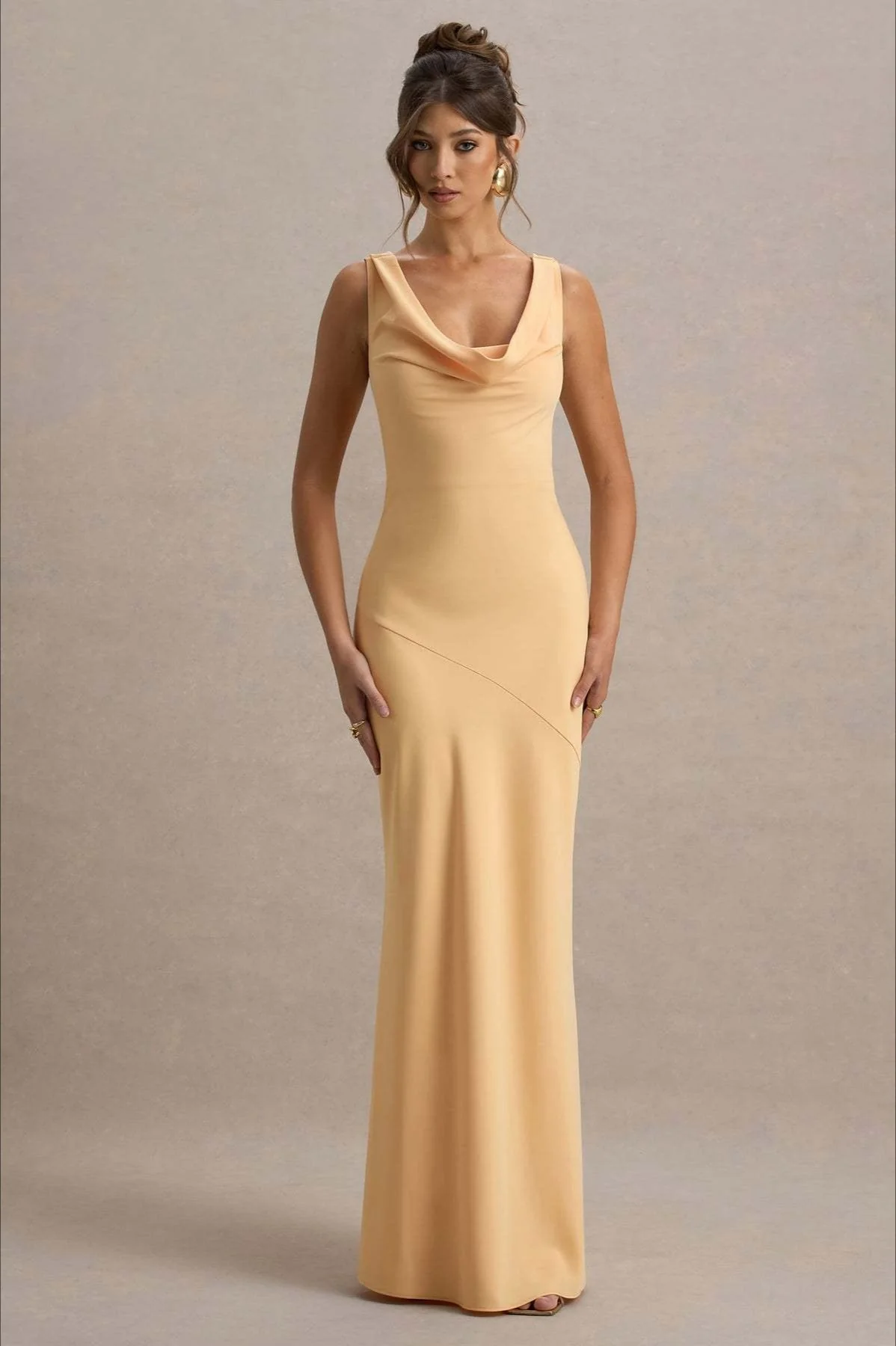 Satin Cowl Neck Fishtail Party Dress - Image 21
