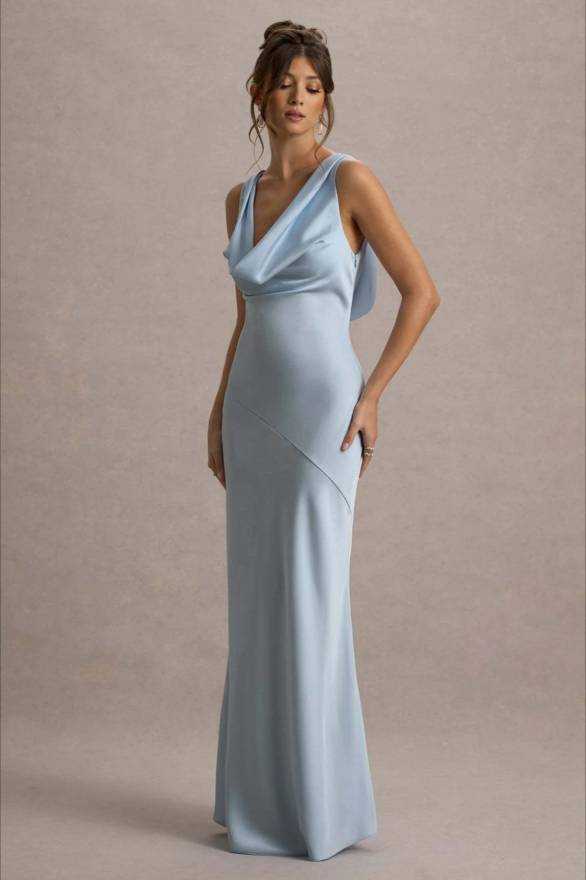 Satin Cowl Neck Fishtail Party Dress - Image 5