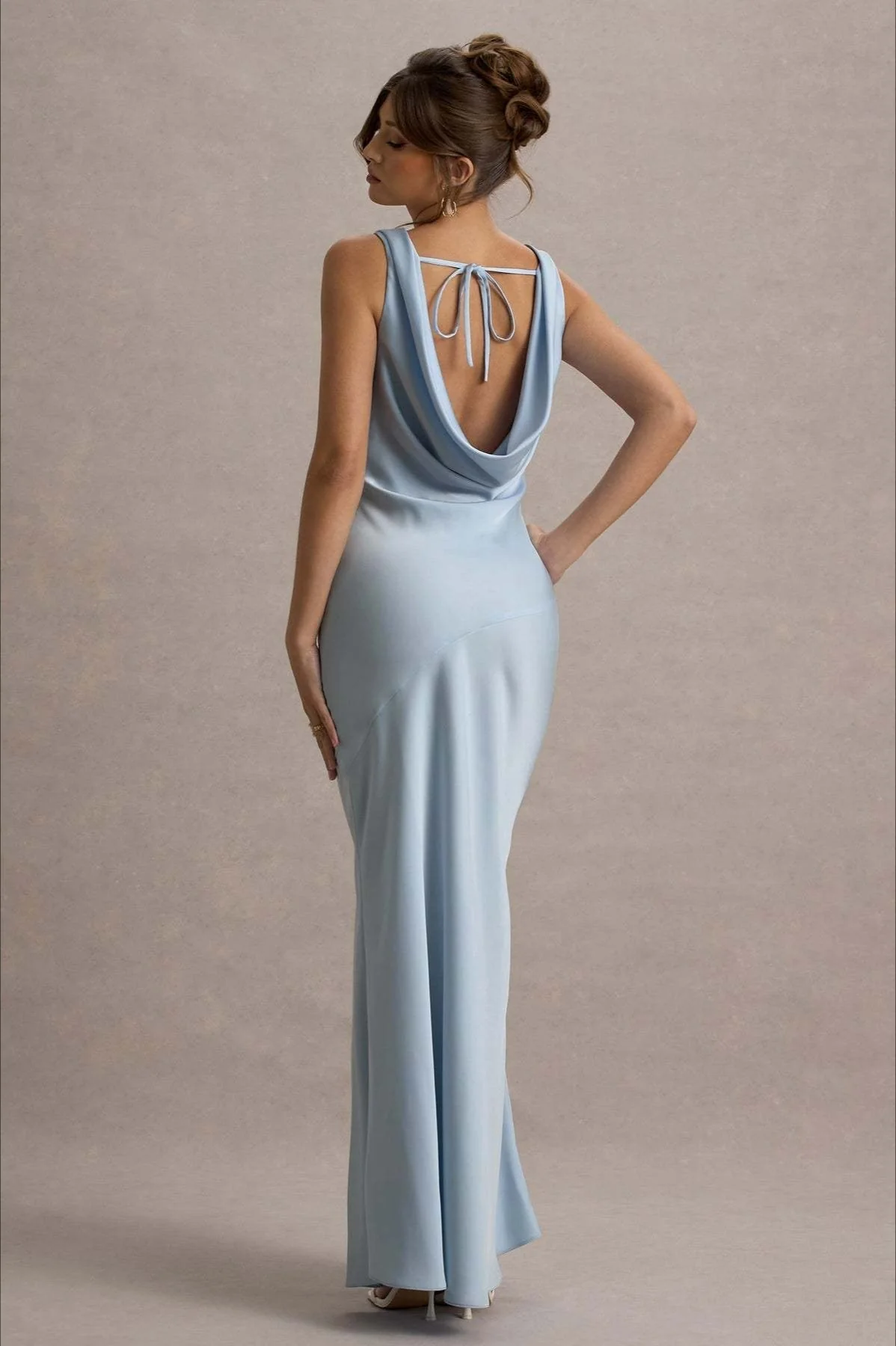 Satin Cowl Neck Fishtail Party Dress - Image 6
