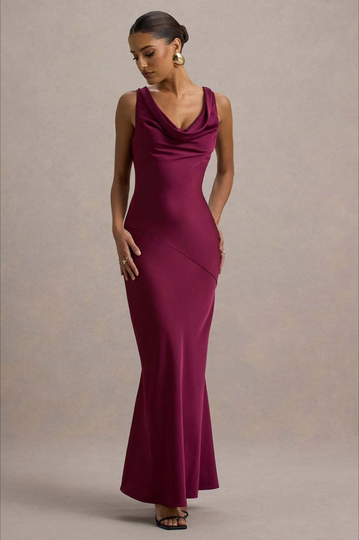 Satin Cowl Neck Fishtail Party Dress - Image 7