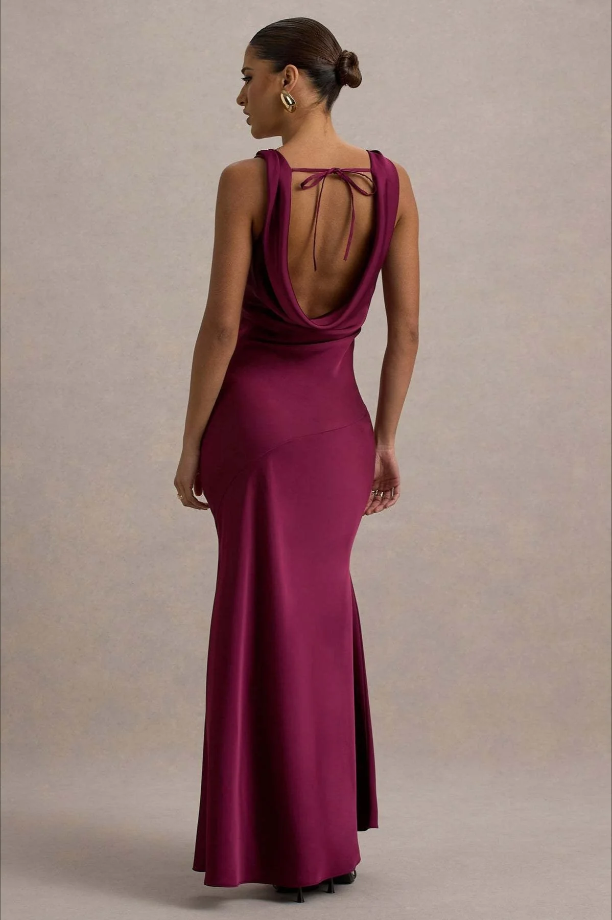 Satin Cowl Neck Fishtail Party Dress - Image 8