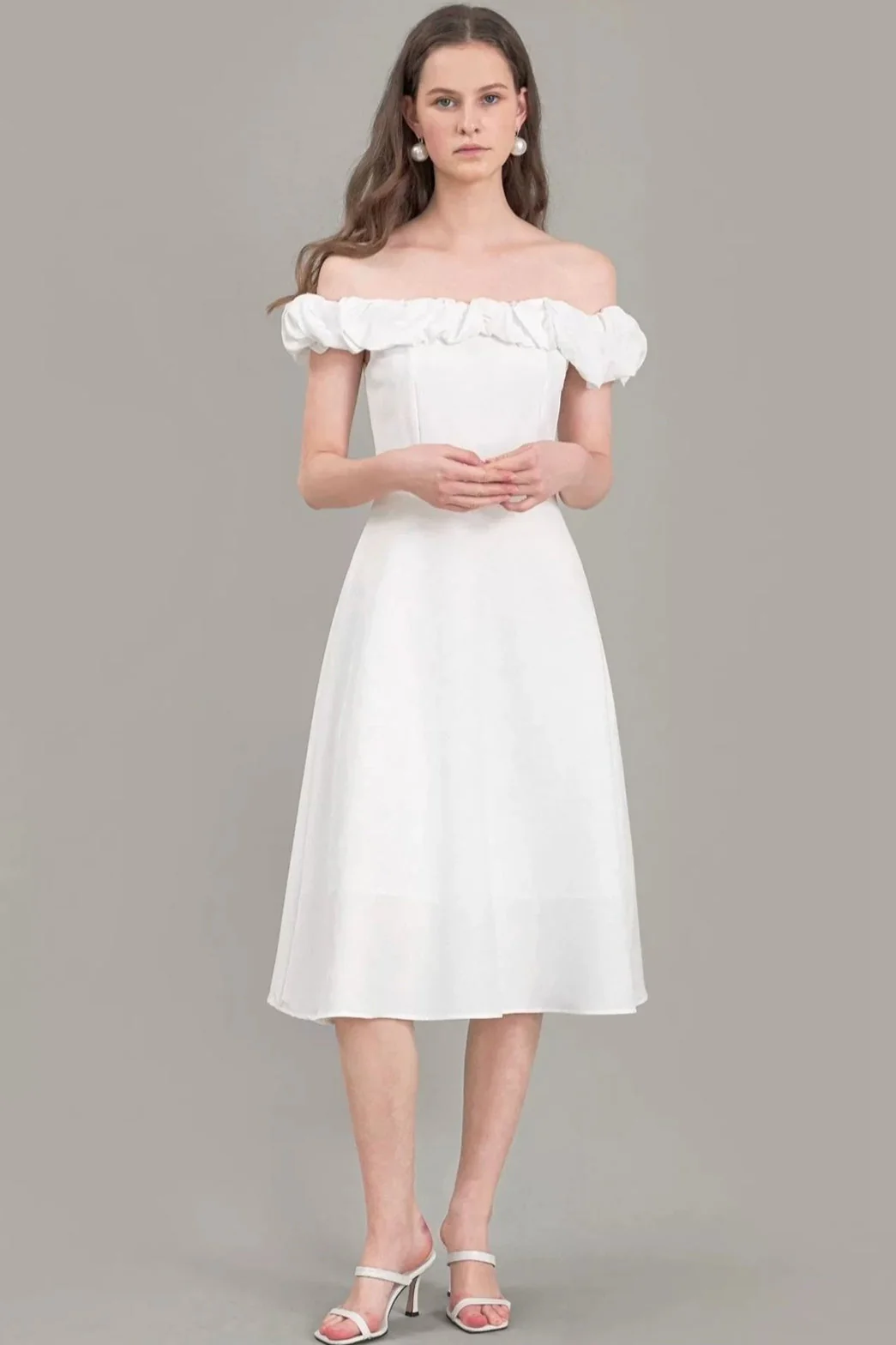 Satin Ruched Off-the-shoulder Cocktail Dress - Image 6