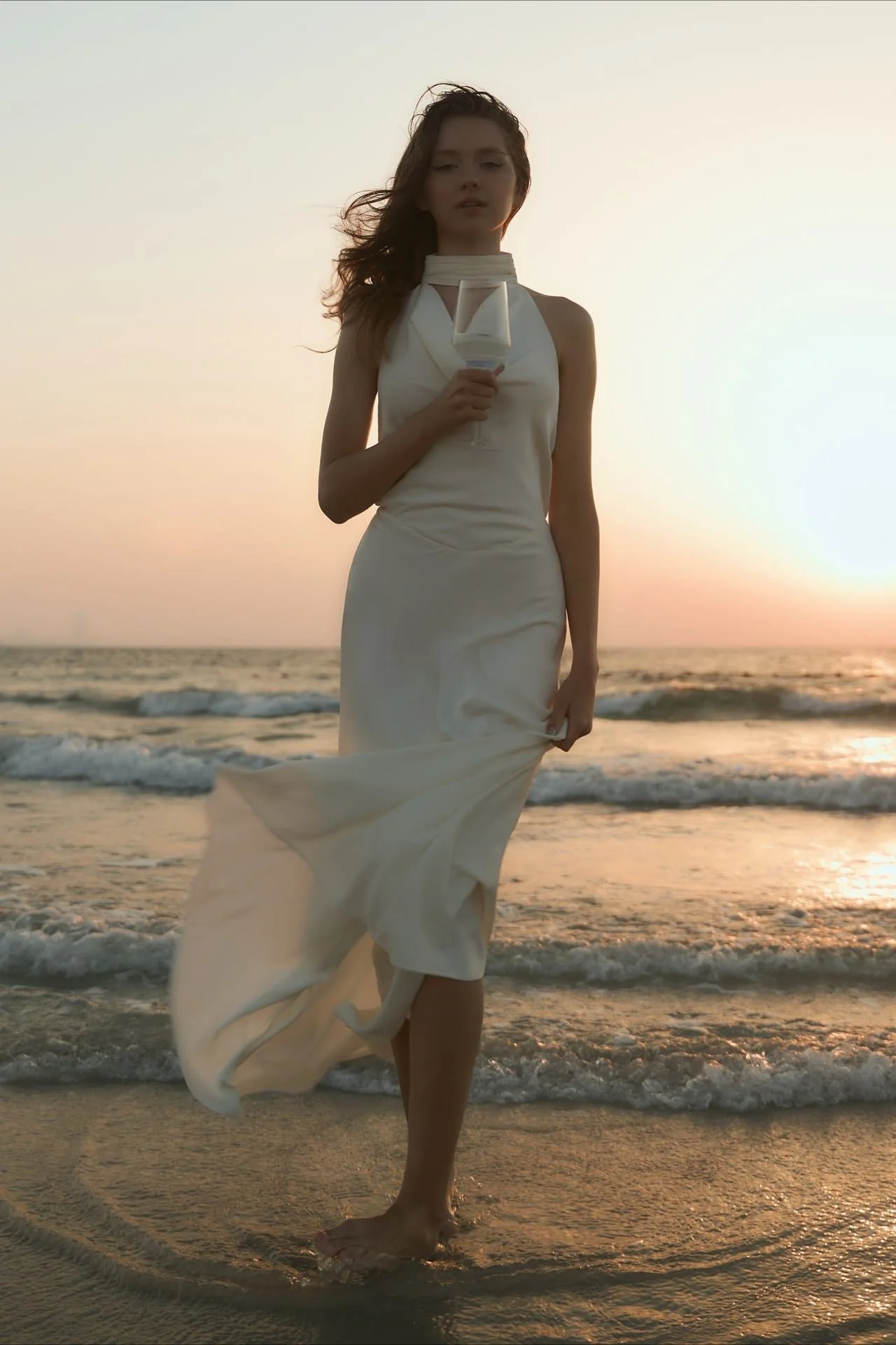 Satin V-Neck Halter Backless Maxi Party Dress - Image 10