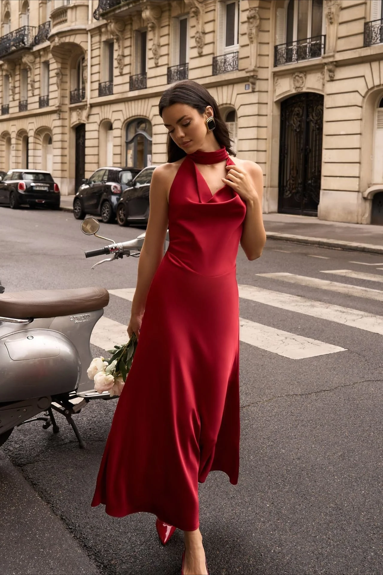 Satin V-Neck Halter Backless Maxi Party Dress - Image 4