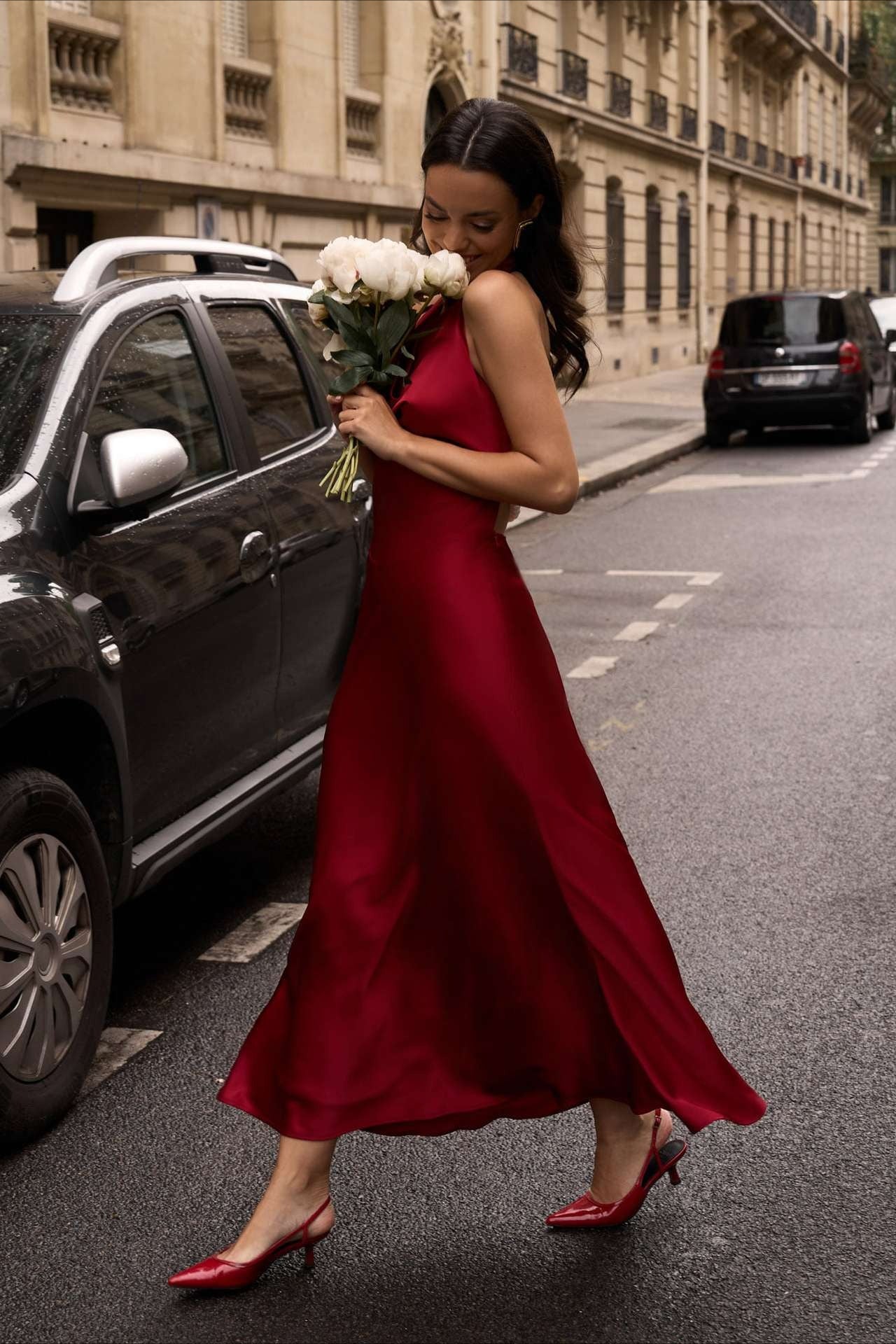 Satin V-Neck Halter Backless Maxi Party Dress - Image 5