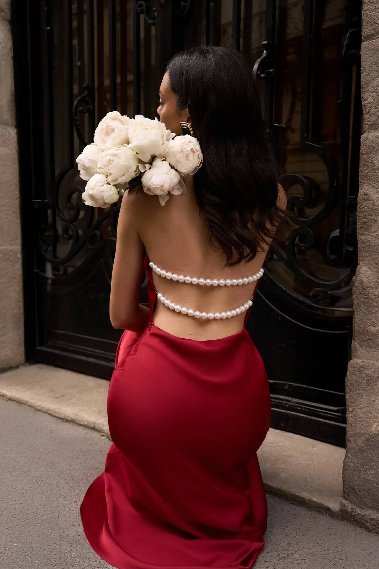 Satin V-Neck Halter Backless Maxi Party Dress - Image 6